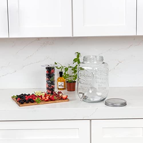 Drink Dispensers for Parties,2 Pack 1 Gallon Beverage Dispenser with  Leak-Proof Stainless Steel Spigot plus Ice Cylinder and Fruit Infuser,Mason  Jar