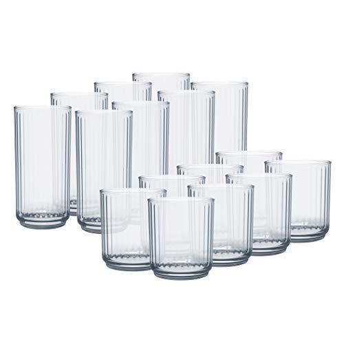 Elegant Acrylic Drinking Glasses [Set of 16] Attractive Clear Plastic - Le' raze by G&L Decor Inc