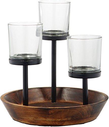 Le'raze Elegant, Decorative Votive Candle Holder Centerpiece, Glass Votive Cups On Round Wood Base/Tray for Weddings~Party Decoration~Dining Table~Events - Le'raze by G&L Decor Inc