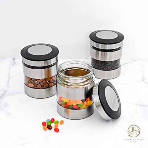 Le'raze 4pc Stainless Steel Canister Set for Kitchen Counter with Glass  Window & Airtight Lids