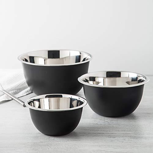SET OF 3 BLACK MATTE MIXING BOWL W/STAINLESS STEEL INTERIOR - Le'raze by G&L Decor Inc