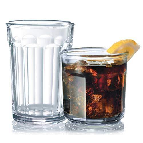 Set of 16 Durable Drinking Glasses | Glassware Set Includes 8-21 oz Hi