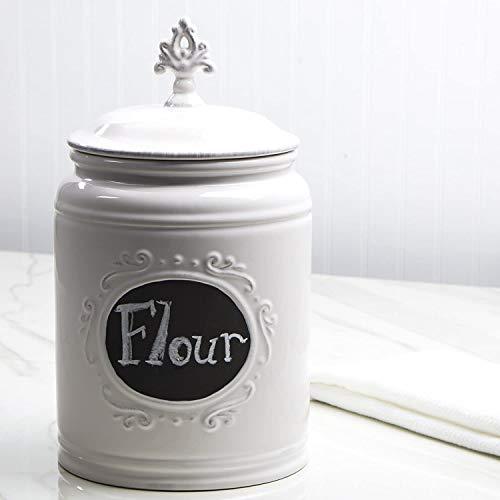 Ceramic White Jar with Lid With Chalkboard With Medallion Finial Lid, Small Canister 84 Oz, Classic Vintage Design for Sugar, Flour, Cookies - Le'raze by G&L Decor Inc