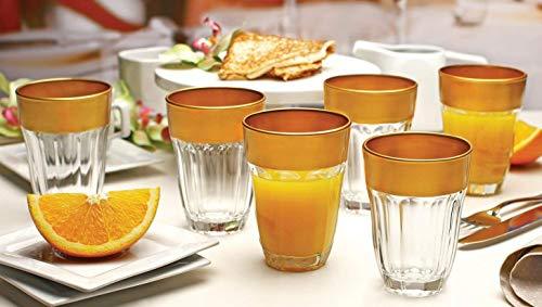 Set Of 6 Drinking Glasses, 7 Oz Gold Rim Drinking Cups, for Water, Beer, Juice, Whiskey, Golden Rimmed Glassware Set - Le'raze by G&L Decor Inc