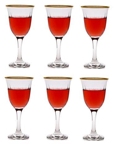 Crystal Red Wine Glasses with Gold Band Design, Set of 6 - Le'raze by G&L Decor Inc