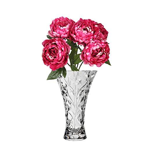 Beautiful Glass Flower Vase with Wooden Plant Stand & 6 Bud Vases