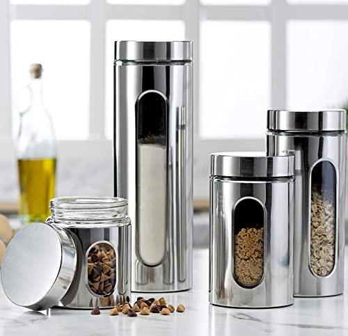Quality Stainless Steel Canister Set for Kitchen Counter with Glass Window & Airtight Lid - Food Storage Containers with Lids Airtight - Pantry Storage and Organization Set - Le'raze by G&L Decor Inc