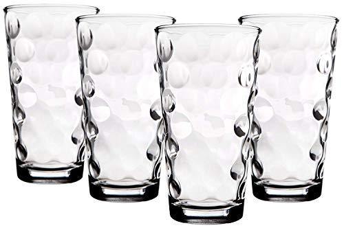 Attractive Highball Glasses Clear Heavy Base Tall Bar Glass Bubble Design - Set Of 4 Drinking Glasses for Water, Juice, Beer, Wine, and Cocktails, 17 ounce - Le'raze by G&L Decor Inc