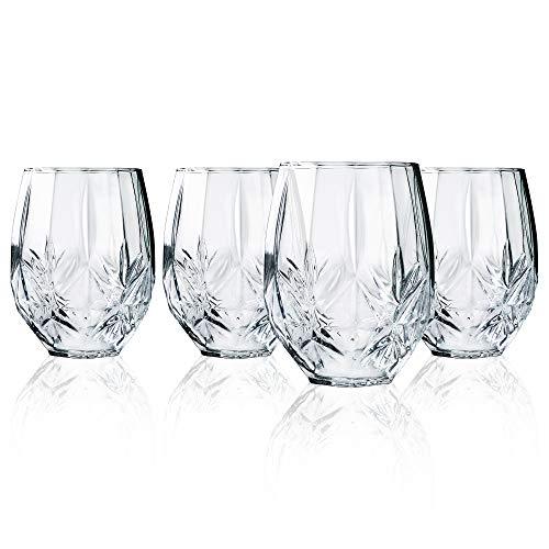 Elegant Stemless Wine Glasses (Set of 4) for Red or White Wine - Le'raze by G&L Decor Inc