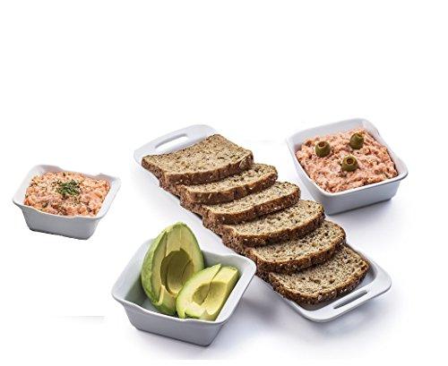 Pure White Porcelain Relish Tray with 3 Mini Dishes Condiment Set Buffet Server with Handles for Dried Fruits, Snacks, Ice Cream, Chips, Desserts - Le'raze by G&L Decor Inc