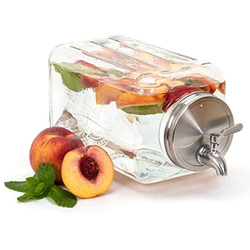Glass Beverage Dispenser for Parties - 100% Leakproof Stainless Steel -  Le'raze by G&L Decor Inc