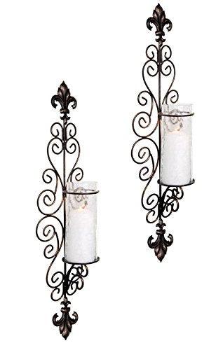 Set of Two Decorative Bronze Metal Wall Sconce and Crackle Finished Hurricane Candle Holders, Wall Lighting – Perfect for A Living Room – Dining Room Or Entry Way - Le'raze by G&L Decor Inc