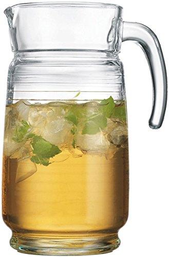 Decorative Glass Clear Pitcher With Handle & Pour Lip for Water, Iced Tea and Lemonade - Durable Ribbed Glass Water Pitcher, 64 oz - Le'raze by G&L Decor Inc