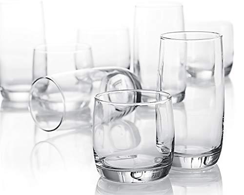 Set of 16 Heavy Base Ribbed Durable Drinking Glasses Includes 8 Cooler - Le' raze by G&L Decor Inc