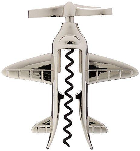 Le'raze Airplane Wine Bottle Cork Screw Bottle Opener, Aviation Corkscrew Barware, Plane Pull Cork Tool, Ideal For Flying Bartender, Hosting, Pilot Gift, Party Favor, Silver Chrome Bar Decor - Le'raze by G&L Decor Inc
