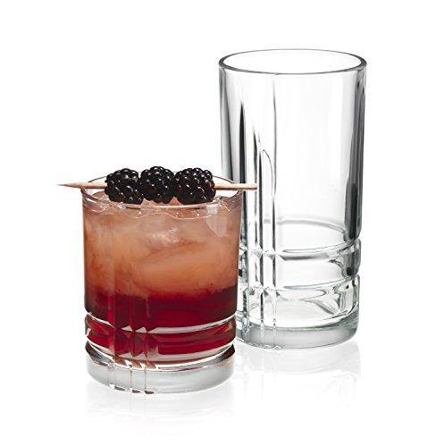 Set of 16 Drinking Glasses, Heavy Base Durable Glass Cups - 8 Highball Glasses (16oz) and 8 DOF Glasses (13oz), 16-piece Glassware Set - Le'raze by G&L Decor Inc