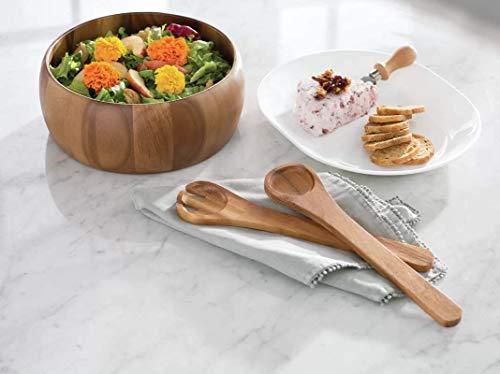 Le'raze Elegant Wooden Salad Bowl with Serving Fork and Spoon for Mixing and Serving, Acacia Wood Serving Bowl for Fruits or Salads – 10-inch Round - Le'raze by G&L Decor Inc