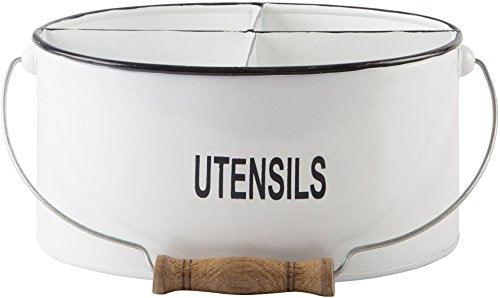 Compartment Kitchen Utensil Holder, White Utensil Caddy with Handle for Cutlery Crock, Countertop Organizer - Le'raze by G&L Decor Inc