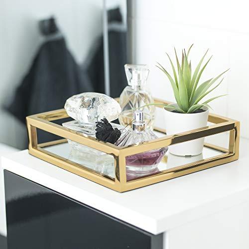 Gold Mirrored Tray, Mirrored Vanity Tray Ideal for Whiskey Decanter, Candle Sticks, Vanity Set, Napkins and Serving - Le'raze by G&L Decor Inc