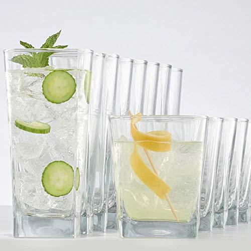 Heavy Base Drinking Glasses, Square Base Round Top Glass Cups for Water, Juice, Beer, Wine, and Cocktails - Le'raze by G&L Decor Inc