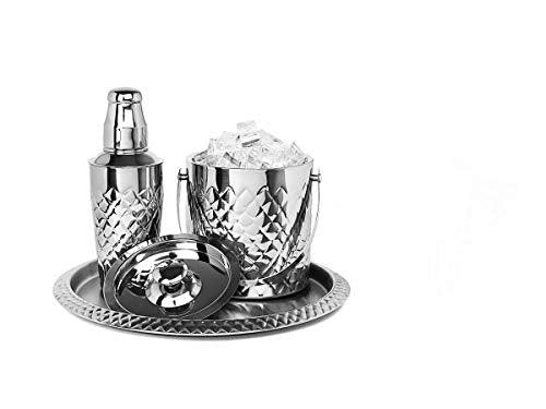 Cocktail Shaker Home Bar Set with Pineapple Design, 9 Piece Stainless Steel Bar Tools Kit, Includes Ice Bucket, Wine Chiller, and Serving Tray Bartender's Professional Shaker, Strainer, and More - Le'raze by G&L Decor Inc