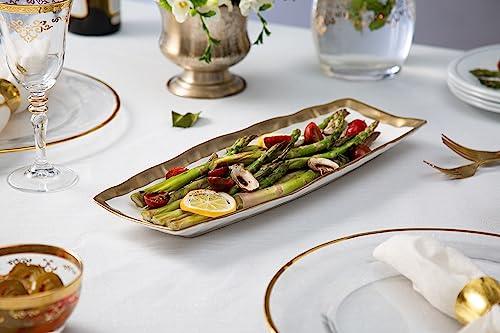 White Porcelain Oblong Tray with Gold Rim - Le'raze by G&L Decor Inc