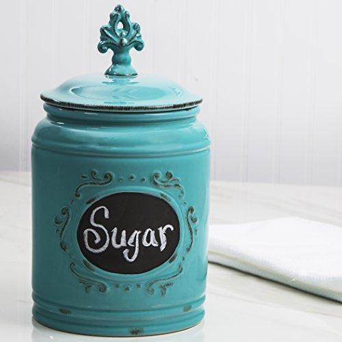 Ceramic Aqua Canister Kitchen Jar Set, Food Storage Containers, With Medallion Finial Lid - Le'raze by G&L Decor Inc