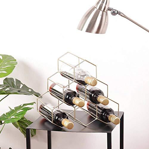Metallic Hexagon Wine Bottle Holder Rack - 14" H 6 Bottle Countertop Free-Stand Metal Wine Rack - Antique Gold - Le'raze by G&L Decor Inc