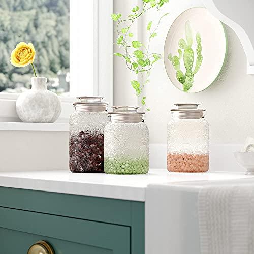 3pc Glass Canisters Set for Kitchen Counter with Airtight Lids - Retro Design - Pantry Organization Food Storage Containers for Cookies, Tea, Sugar, Candy Jars, and More. - Le'raze by G&L Decor Inc