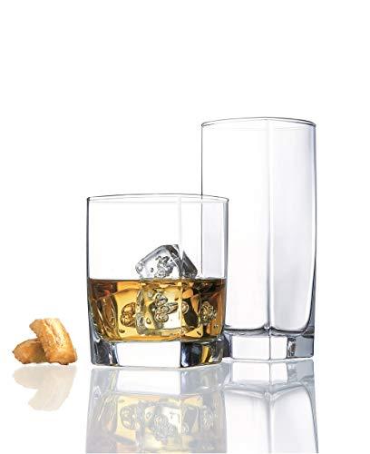 Set of 16 Square Base with Rounded Top Drinking Glasses - Le'raze by G&L Decor Inc