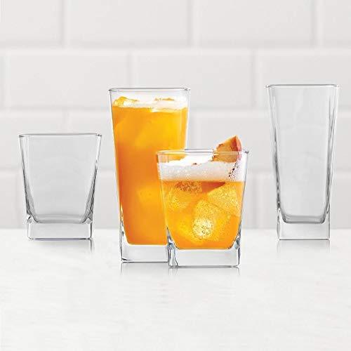 Heavy Base Drinking Glasses, Square Base Round Top Glass Cups for Water, Juice, Beer, Wine, and Cocktails - Le'raze by G&L Decor Inc
