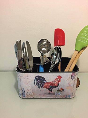Rooster Utensil Caddy Flatware Holder for Spoons, Knives, Forks, Napkins, 4 Compartment, Silverware Organizer, Carry-All Serveware Utensil Caddy - Le'raze by G&L Decor Inc