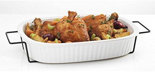 Oven to Table White Casserole Porcelain Baking Dish with Iron Rack, Nonstick Large Rectangular Meal Prep Cookware Dish, 1-Quart Baker Ovenproof Pan - Le'raze by G&L Decor Inc