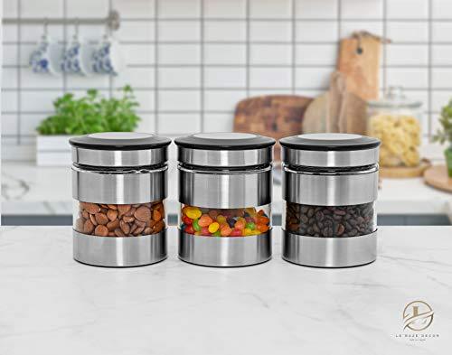 Le'raze 4pc Stainless Steel Canister Set for Kitchen Counter with Glass  Window & Airtight Lids