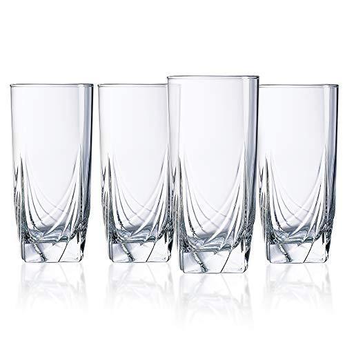 Leraze Set of 16 Heavy Base Ribbed Durable Drinking Glasses