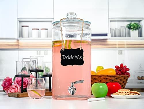 2 Gallon Beverage Serveware with Stainless Steel Spigot + Marker & Cha