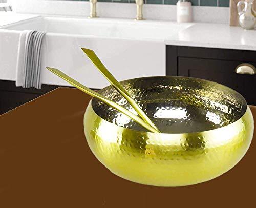 Salad Serving Bowl With Italian Matching Servers,Hammered Matt Gold Large Serving and Mixing Bowl, Decorative 11" Inch 3 Piece Fruit Bowl - Le'raze by G&L Decor Inc