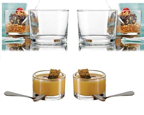 Set Of 6 Crystal Clear Glass 6 Ounce Dessert Ice Cream/Fruit Bowls, With 6 Taster Spoons, 12 -Piece Tasters Trifle Honey Tinis Dessert Bowl Set - Le'raze by G&L Decor Inc