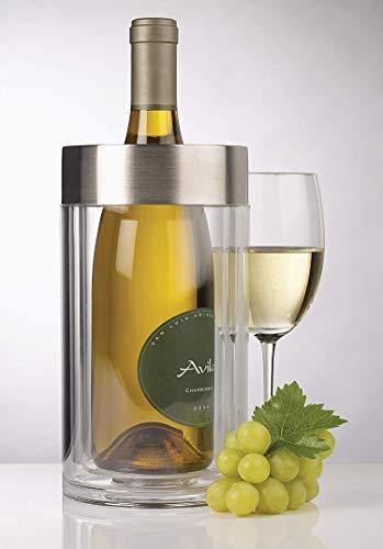 Acrylic Iceless Wine Bottle Chiller - Double Wall Wine Cooler Bucket with Stainless Steel Rim for Wine and Champagne Bottle - Le'raze by G&L Decor Inc