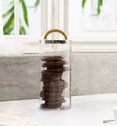 Elegant Glass Kitchen Canister with Hammered Lid and Gold Handle, Glass Storage Jar for Kitchen, Bathroom and Pantry Organization Ideal for Flour, Sugar, Coffee, Candy and Snack - 8.5"H - Le'raze by G&L Decor Inc
