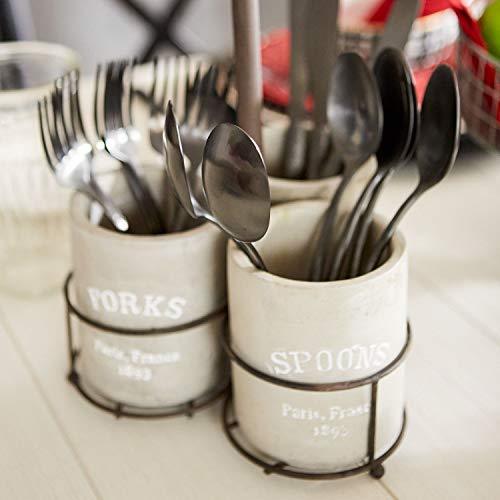 Concrete Cement Utensil Caddy Set | Includes (3) Cement Covered Ceramic Utensil Holders & Metal Wire Frame - Le'raze by G&L Decor Inc