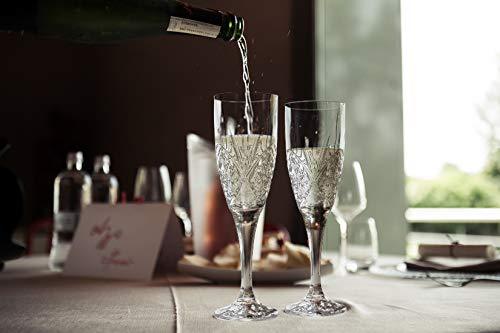 Le'raze Crystal Champagne Toasting Flutes, Elegant Champagne Glasses with Diamond Patterned Design Ideal for Wedding, Party Essentials, Wine Gifts – Set of 4 Stemmed Glass Flutes - Le'raze by G&L Decor Inc