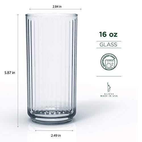 16pc - Classic Line Textured Optic Design Highball Drinking Glasses - Tumbler Drinkware Set of 8-16oz. Coolers & 8-10oz. OTRs - Le'raze by G&L Decor Inc
