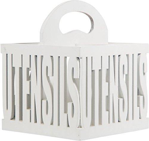 4 Sectional Wood Utensil Caddy with Wood Utensil Cutout For Utensil, Spatula, Silverware Holder for Kitchen Countertop Flatware Storage,Centerpiece - Le'raze by G&L Decor Inc