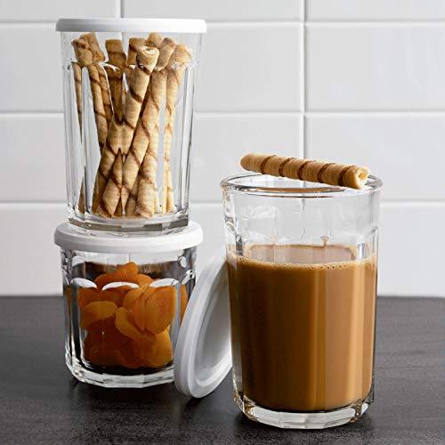 Set of 4 Working Drinking Glasses, Storage Jar with White Lid, 21-Ounce, Large Cooler Glass, All-Purpose Drinking cups - Le'raze by G&L Decor Inc