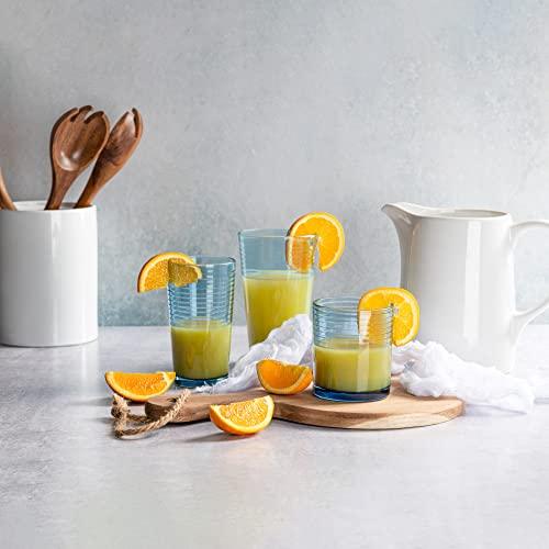 Coastal Color Everyday Drinking Glasses Set of 12 Drinkware Kitchen Glasses for Cocktail, Ice Coffee, Beer, Iced Tea, Wine, Whiskey, Water - Tall Highball Glass Cups, Juice Glasses, dof Drinking Glass - Le'raze by G&L Decor Inc