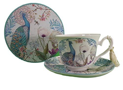 Delton Products Peacock Porcelain Tea Cup and Saucer in Gift Box - Le'raze by G&L Decor Inc