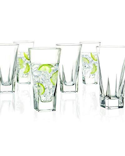 Le’raze Highball Glasses [Set of 6] Elegant Drinking Cups for Water, Wine, Beer, Cocktails and Mixed Drinks | Round Top, Square Bottom Glassware Set - Le'raze by G&L Decor Inc