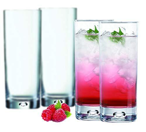 Set of 4 Highball Glasses, Heavy Base Durable Glass Cups for Water, Wine, Beer, Cocktails and Mixed Drinks | Durable Drinking Glasses with Air Bubble Design - Le'raze by G&L Decor Inc