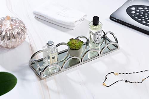Elegant Vanity Tray, Perfume Organizer, Perfume Tray, Jewelry Tray, Napkin Holder, Mirrored Tray with Chrome Loop Bars - Le'raze by G&L Decor Inc